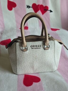 GUESS Cream Satchel with Tan Trim and Handles